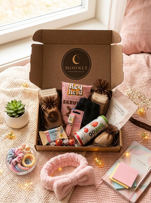 Moonly First cycle plus menstrosa box med rosa fluffigt diadem